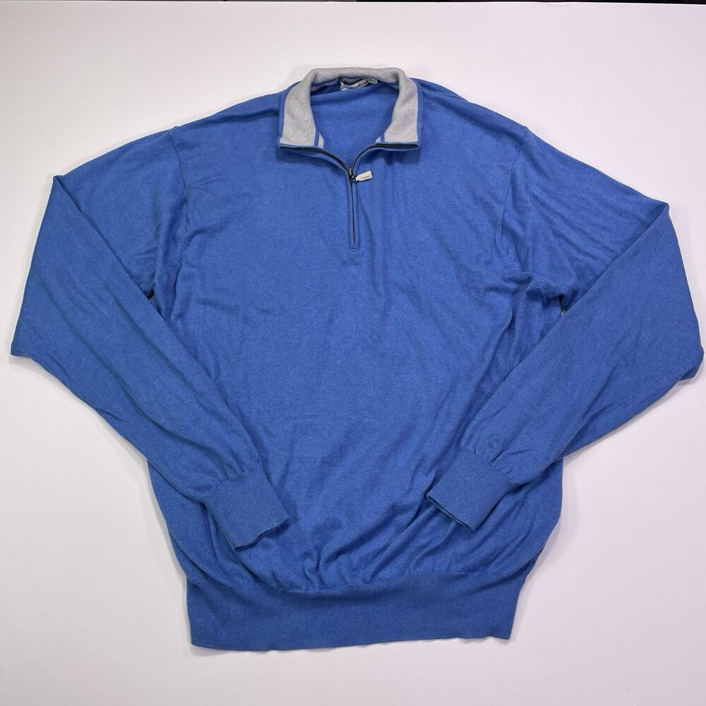 Peter Millar 1/4 Zip Up Pullover Mens XL Blue Cashmere Cotton Comfort